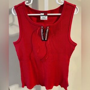 Tommy Hilfiger Vibrant Red Ribbed Tank with Flag Trim l(like new)